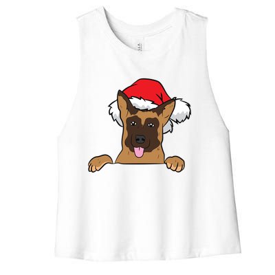 Ger Shepherd With Santa Hat Ger Shepherd Dog Christmas Cute Gift Women's Racerback Cropped Tank