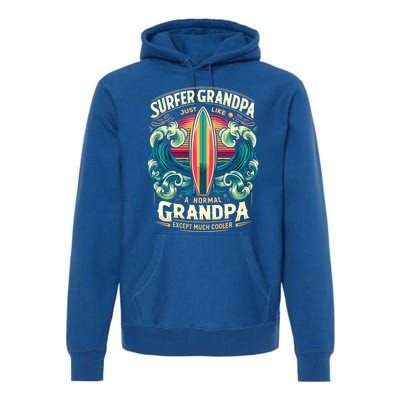 Grandpa Surfer Wave Surfboard Surfing Surf Surfers Meaningful Gift Premium Hoodie