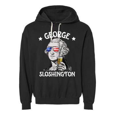 George Sloshington Washington 4th Of July USA Flag Garment-Dyed Fleece Hoodie