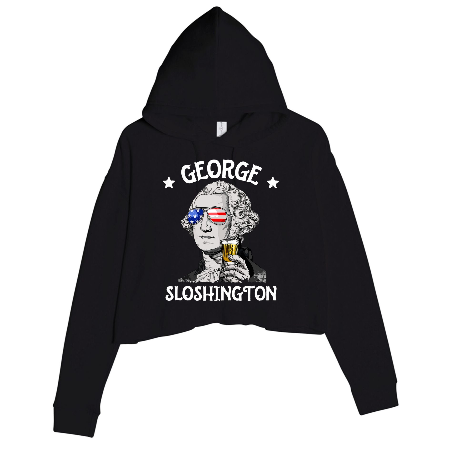 George Sloshington Washington 4th Of July USA Flag Crop Fleece Hoodie