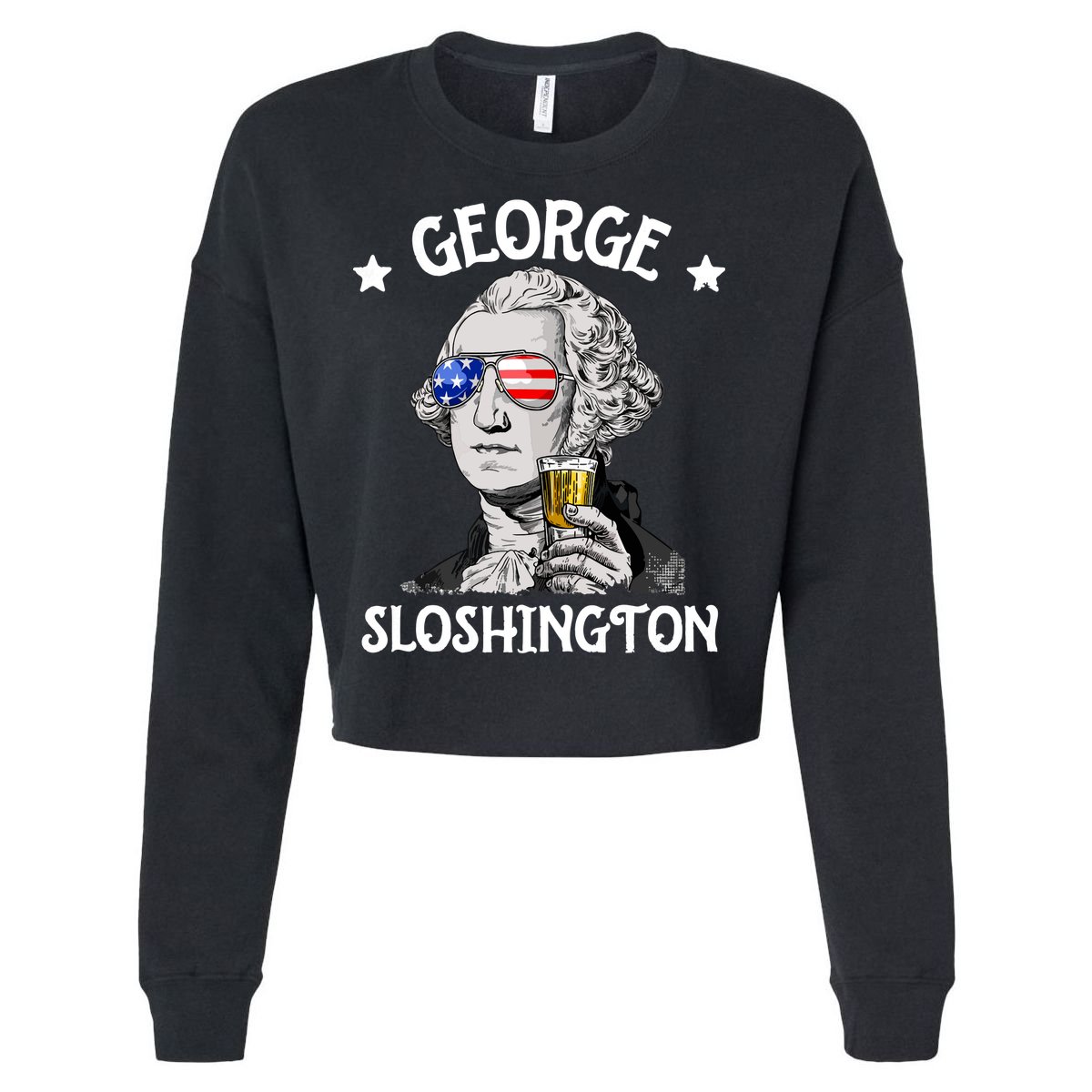George Sloshington Washington 4th Of July USA Flag Cropped Pullover Crew