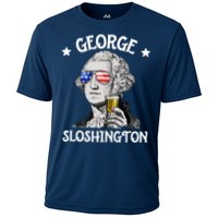 George Sloshington Washington 4th Of July USA Flag Cooling Performance Crew T-Shirt