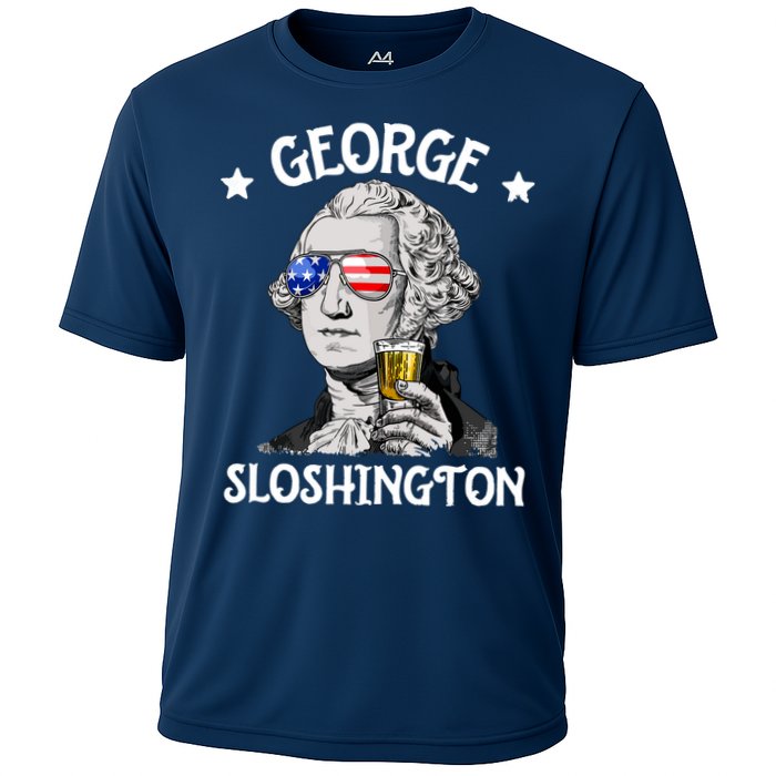 George Sloshington Washington 4th Of July USA Flag Cooling Performance Crew T-Shirt