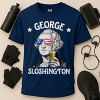 George Sloshington Washington 4th Of July USA Flag Cooling Performance Crew T-Shirt