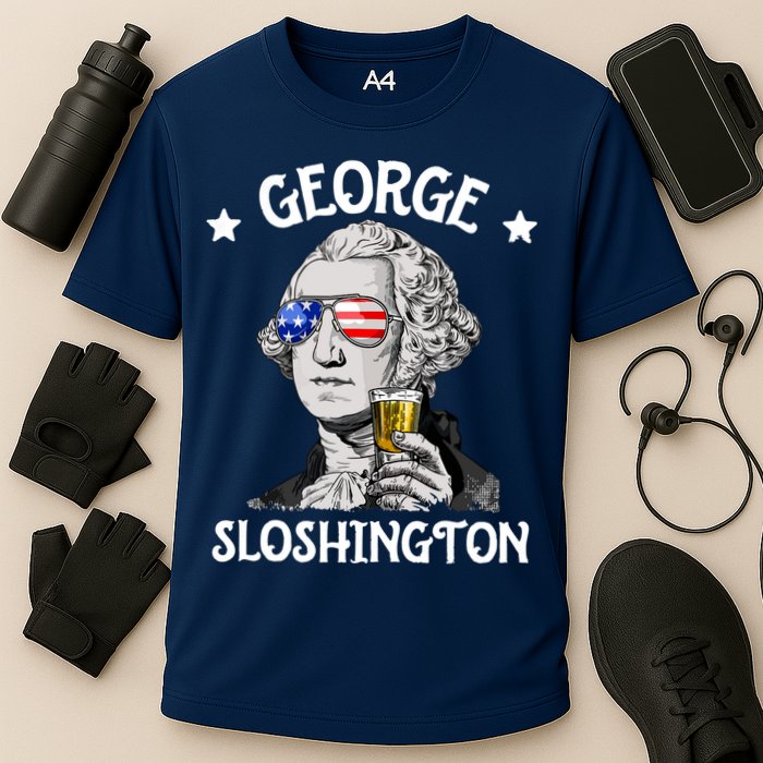 George Sloshington Washington 4th Of July USA Flag Cooling Performance Crew T-Shirt