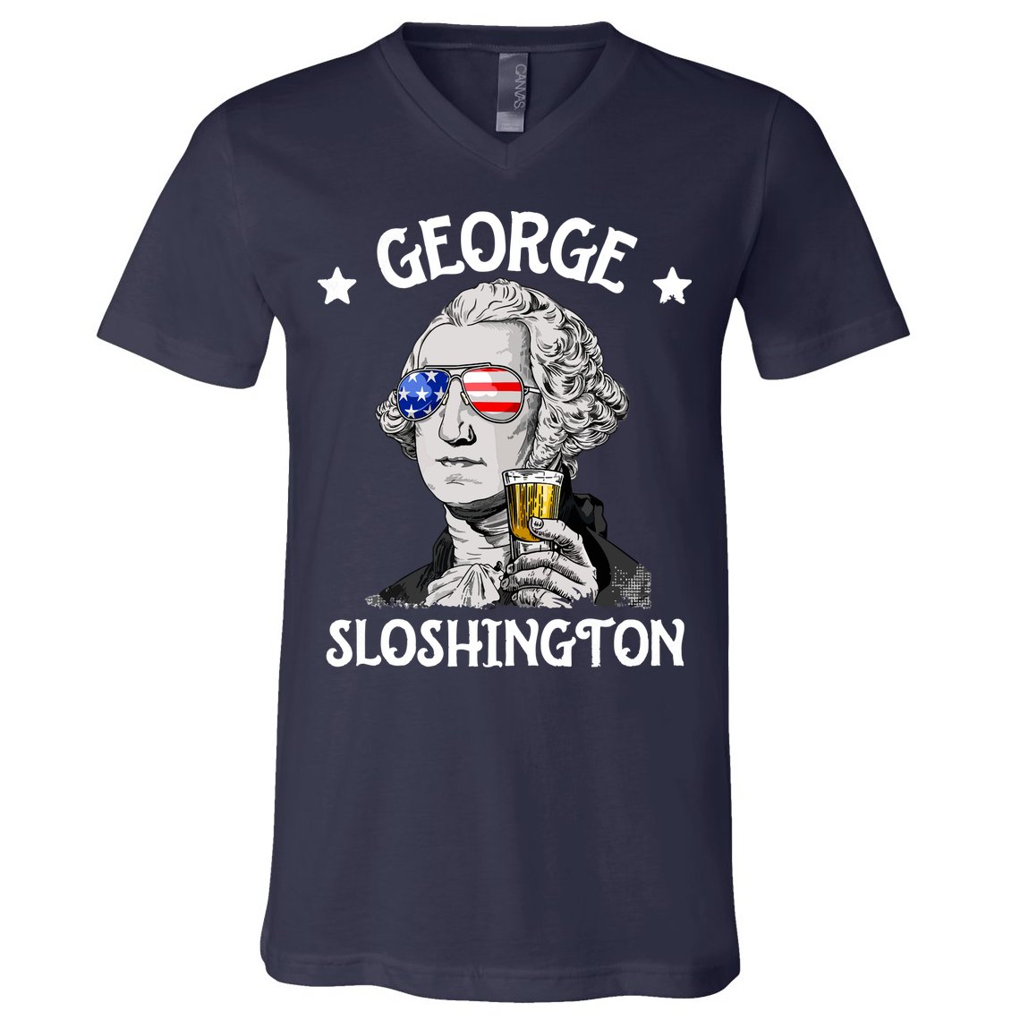 George Sloshington Washington 4th Of July USA Flag V-Neck T-Shirt