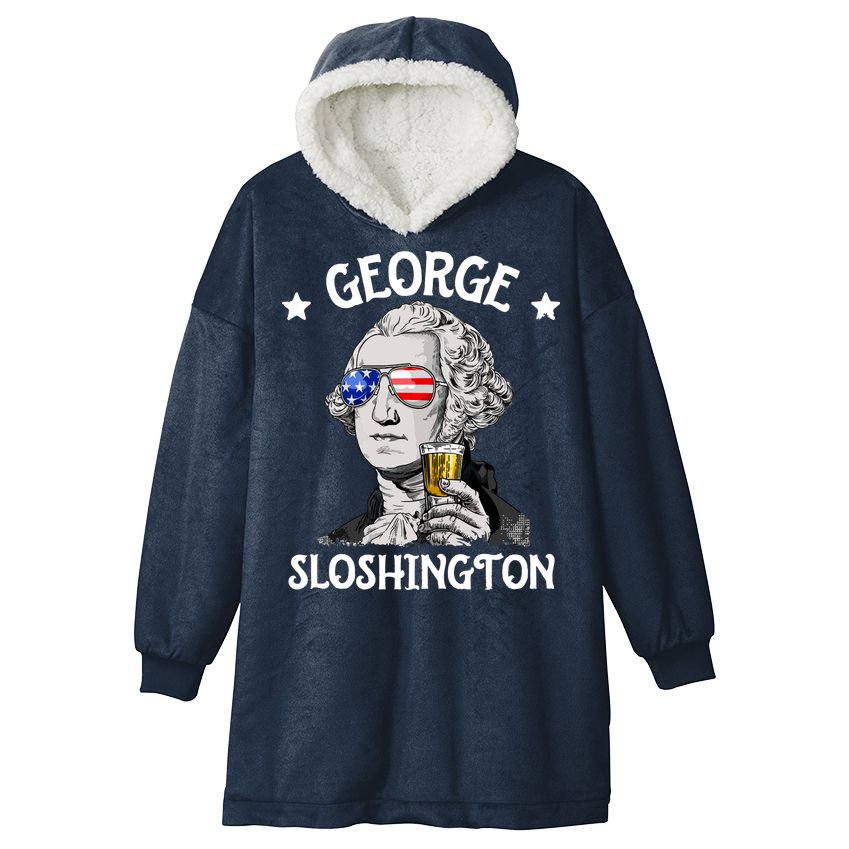 George Sloshington Washington 4th Of July USA Flag Hooded Wearable Blanket