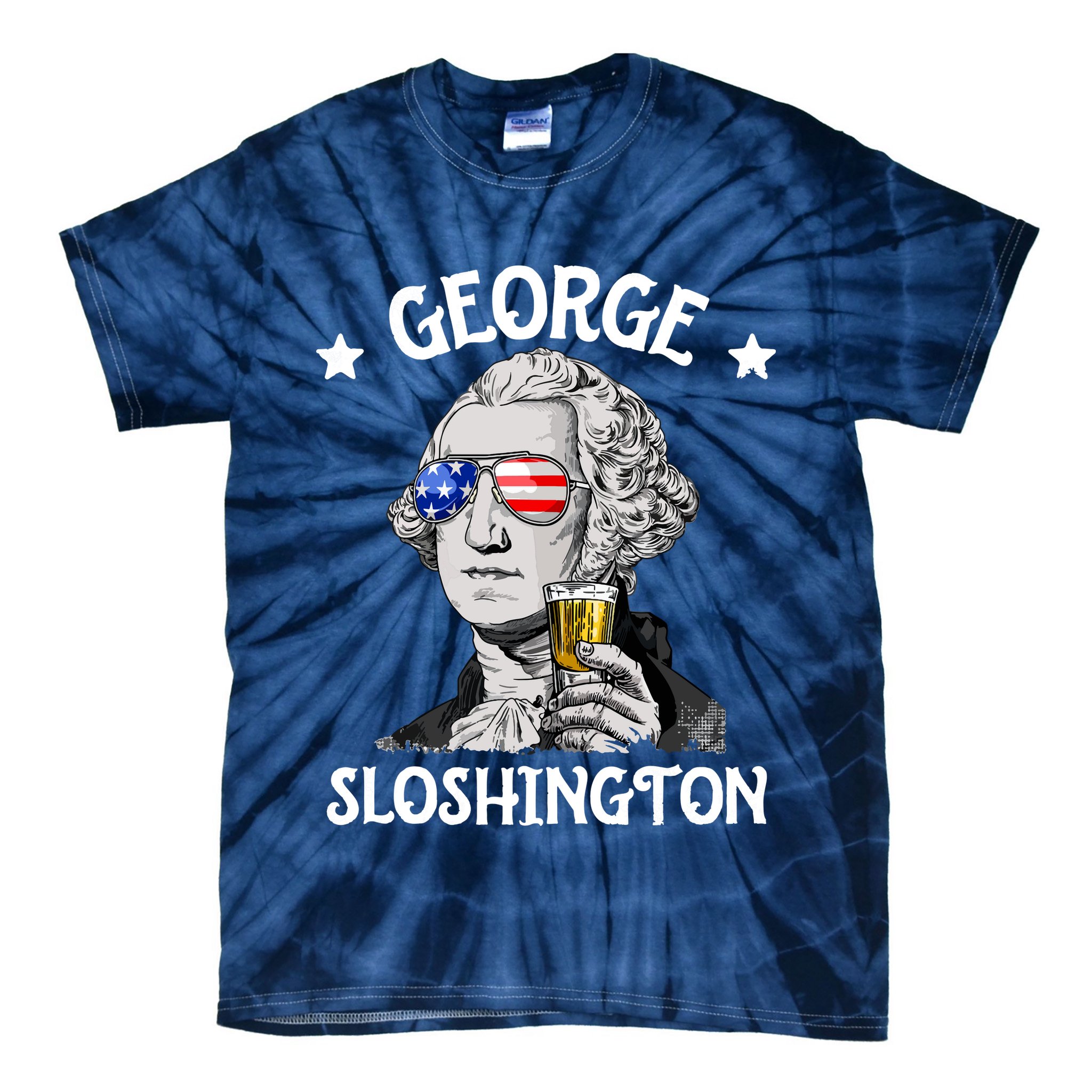 George Sloshington Washington 4th Of July USA Flag Tie-Dye T-Shirt