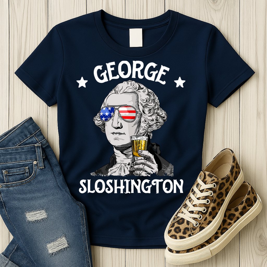 George Sloshington Washington 4th Of July USA Flag Womens T-Shirt
