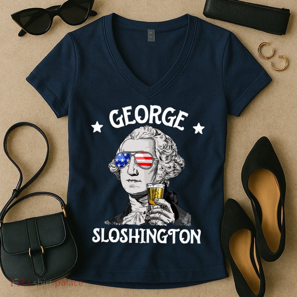 George Sloshington Washington 4th Of July USA Flag Women's V-Neck T-Shirt