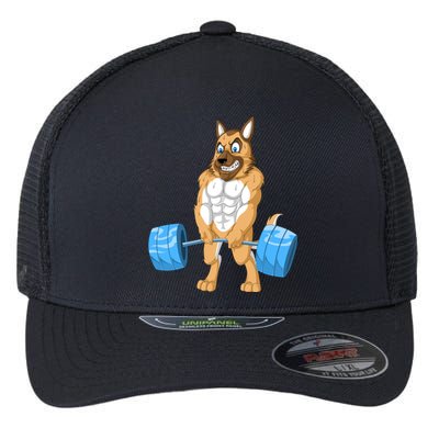 German Shepherd Weightlifting Flexfit Unipanel Trucker Cap