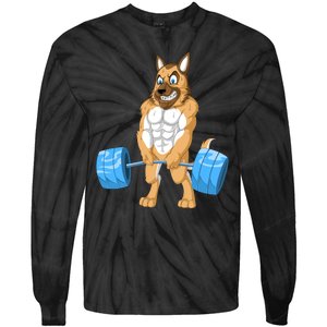 German Shepherd Weightlifting Tie-Dye Long Sleeve Shirt