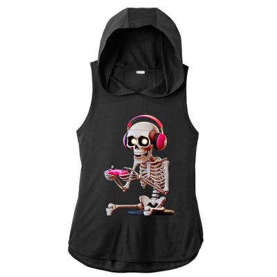 Gamer Skeleton With Headphones Halloween Gaming Gift Ladies PosiCharge Tri-Blend Wicking Draft Hoodie Tank