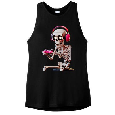 Gamer Skeleton With Headphones Halloween Gaming Gift Ladies PosiCharge Tri-Blend Wicking Tank