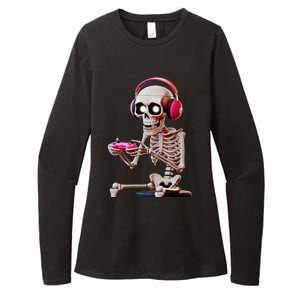 Gamer Skeleton With Headphones Halloween Gaming Gift Womens CVC Long Sleeve Shirt