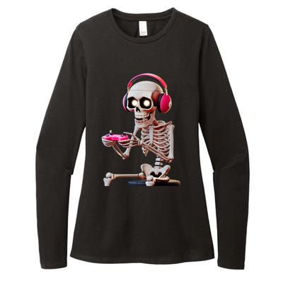 Gamer Skeleton With Headphones Halloween Gaming Gift Womens CVC Long Sleeve Shirt