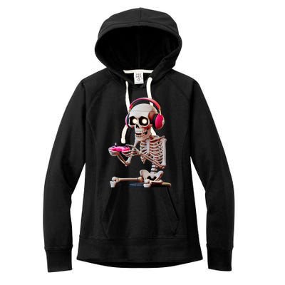 Gamer Skeleton With Headphones Halloween Gaming Gift Women's Fleece Hoodie