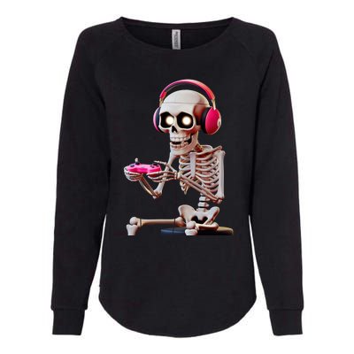 Gamer Skeleton With Headphones Halloween Gaming Gift Womens California Wash Sweatshirt