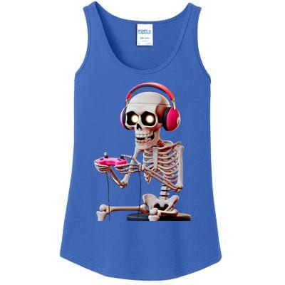 Gamer Skeleton With Headphones Halloween Gaming Gift Ladies Essential Tank