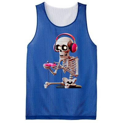 Gamer Skeleton With Headphones Halloween Gaming Gift Mesh Reversible Basketball Jersey Tank