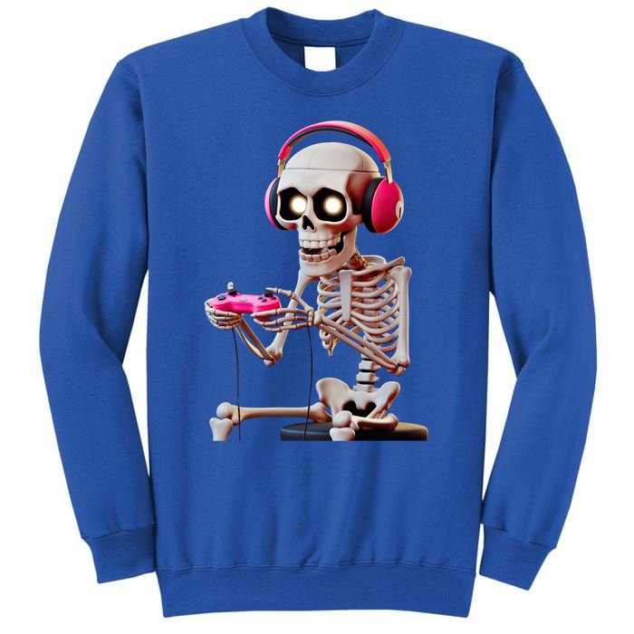 Gamer Skeleton With Headphones Halloween Gaming Gift Tall Sweatshirt