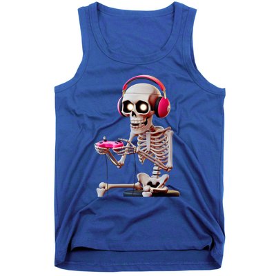 Gamer Skeleton With Headphones Halloween Gaming Gift Tank Top