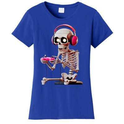 Gamer Skeleton With Headphones Halloween Gaming Gift Women's T-Shirt