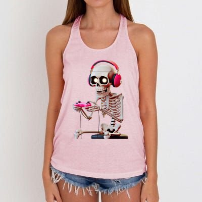 Gamer Skeleton With Headphones Halloween Gaming Gift Women's Knotted Racerback Tank