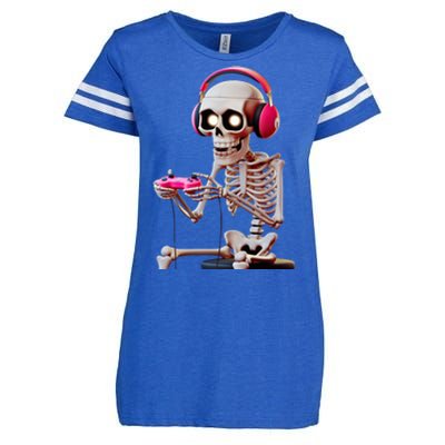 Gamer Skeleton With Headphones Halloween Gaming Gift Enza Ladies Jersey Football T-Shirt