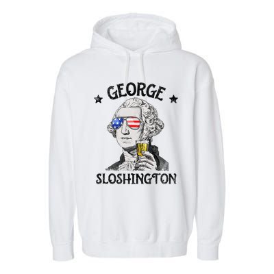 George Sloshington Washington 4th Of July  USA Flag Garment-Dyed Fleece Hoodie