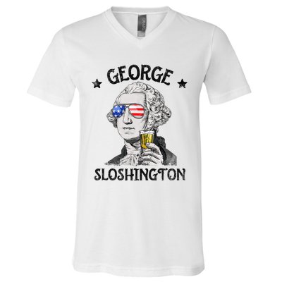 George Sloshington Washington 4th Of July  USA Flag V-Neck T-Shirt