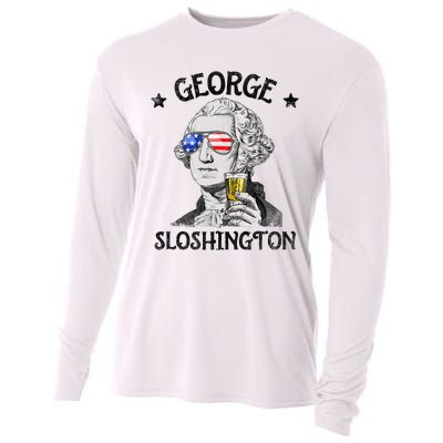 George Sloshington Washington 4th Of July  USA Flag Cooling Performance Long Sleeve Crew