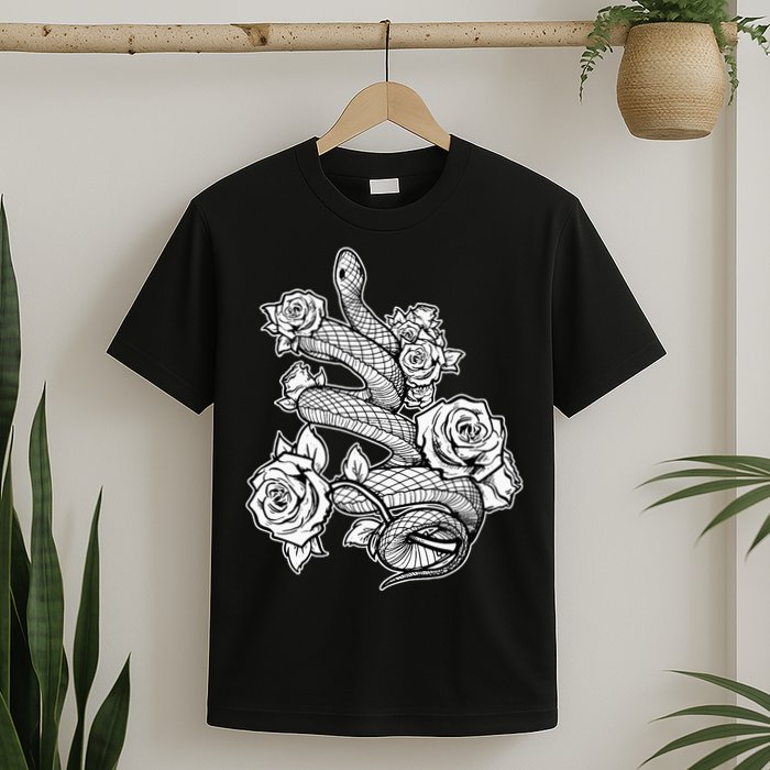 Gothic Snake With Roses Punk Gothic T-Shirt