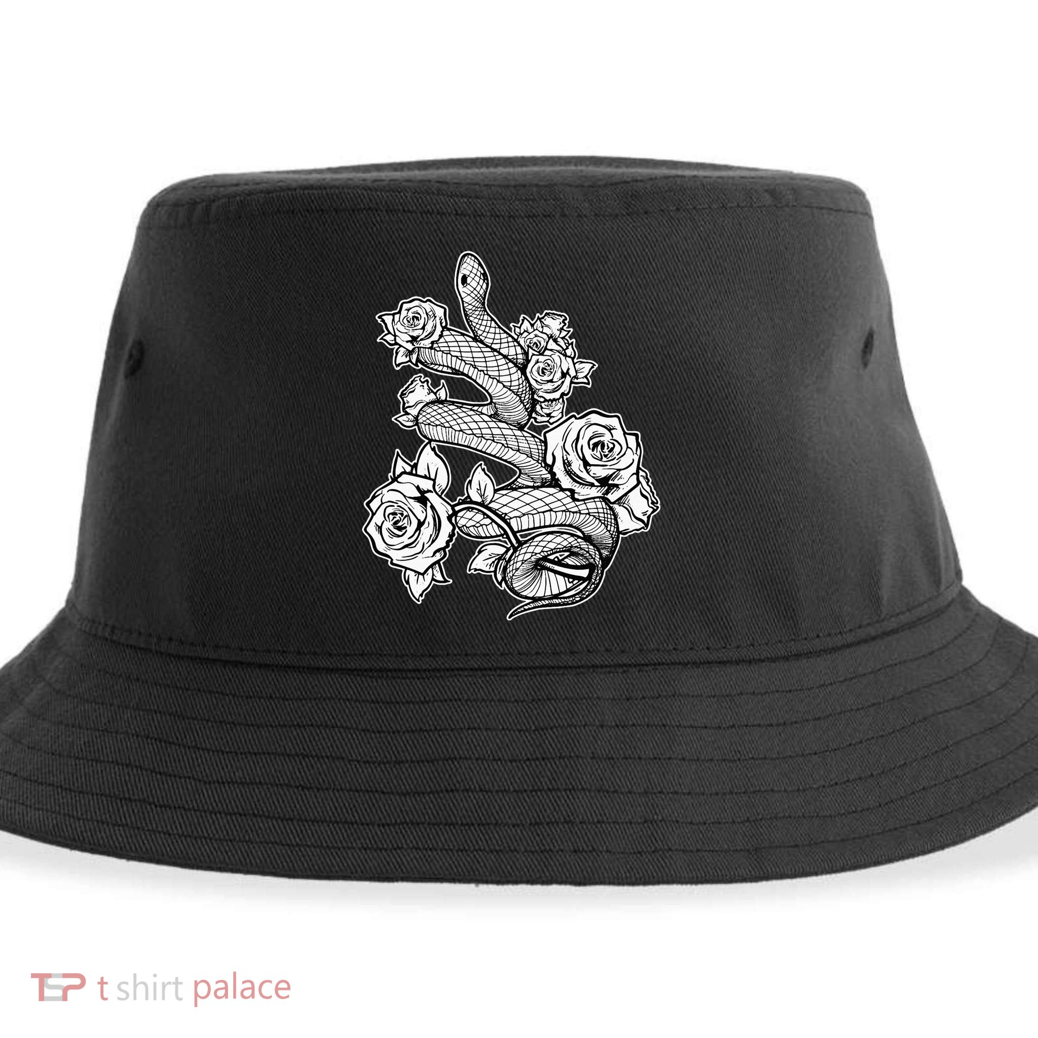 Gothic Snake With Roses Punk Gothic Sustainable Bucket Hat