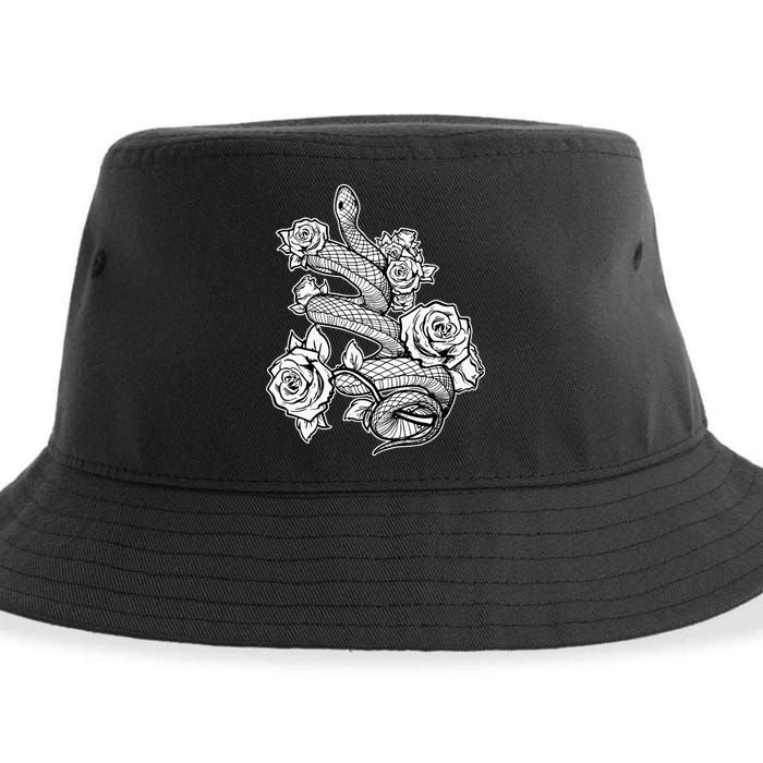 Gothic Snake With Roses Punk Gothic Sustainable Bucket Hat