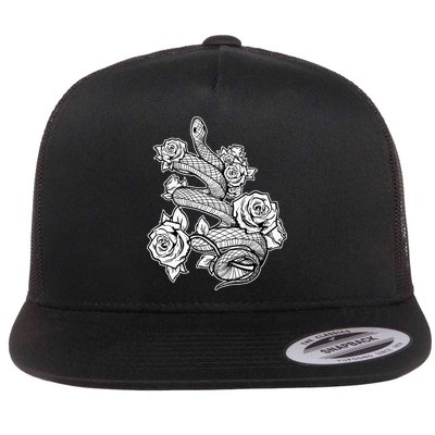 Gothic Snake With Roses Punk Gothic Flatbill Hat