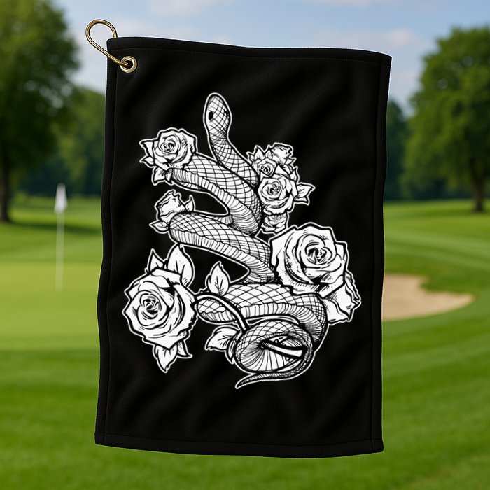 Gothic Snake With Roses Punk Gothic Golf Towel