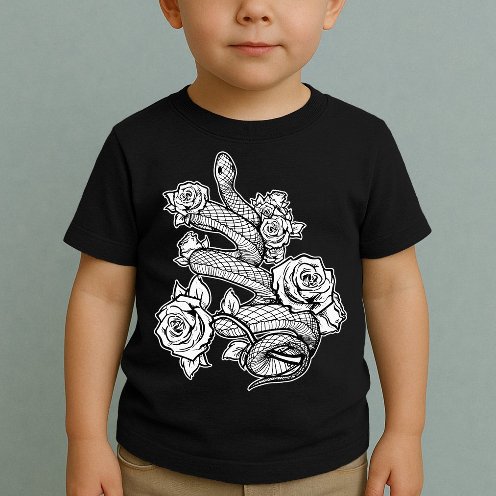 Gothic Snake With Roses Punk Gothic Toddler T-Shirt