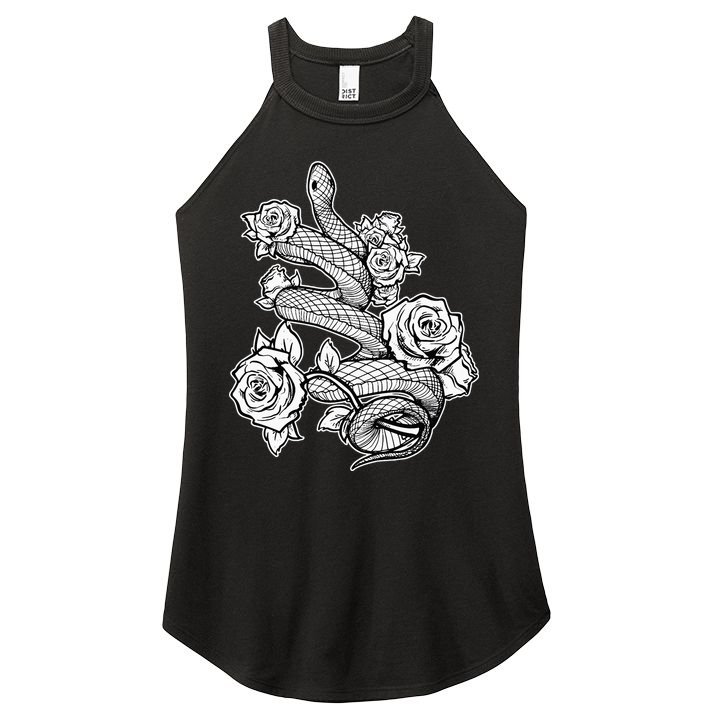 Gothic Snake With Roses Punk Gothic Women's Perfect Tri Rocker Tank