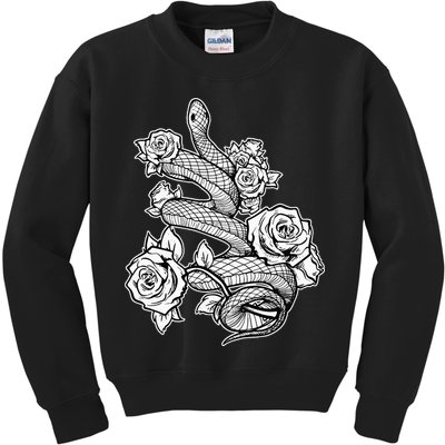 Gothic Snake With Roses Punk Gothic Kids Sweatshirt