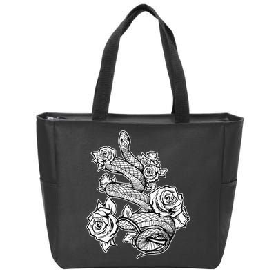 Gothic Snake With Roses Punk Gothic Zip Tote Bag