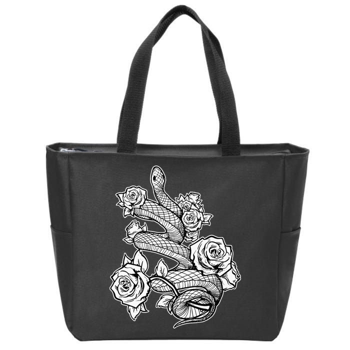 Gothic Snake With Roses Punk Gothic Zip Tote Bag