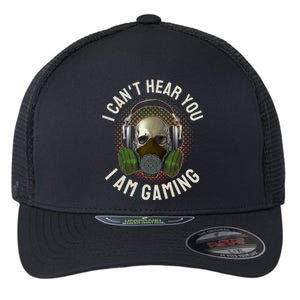 Gamer Skull With Headset Mask I Cant Hear You I Am Gaming Gift Flexfit Unipanel Trucker Cap