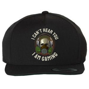 Gamer Skull With Headset Mask I Cant Hear You I Am Gaming Gift Wool Snapback Cap