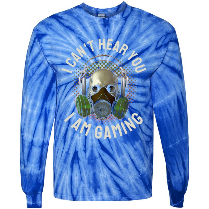 Gamer Skull With Headset Mask I Cant Hear You I Am Gaming Gift Tie-Dye Long Sleeve Shirt