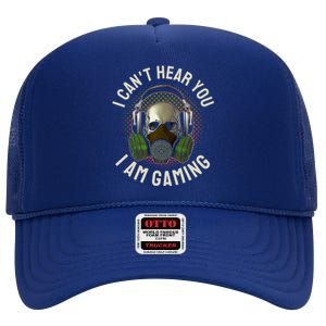 Gamer Skull With Headset Mask I Cant Hear You I Am Gaming Gift High Crown Mesh Back Trucker Hat