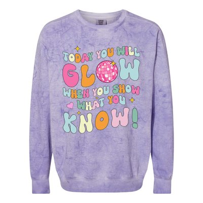 Groovy Show What You Know Test Testing Day Teacher Student Colorblast Crewneck Sweatshirt