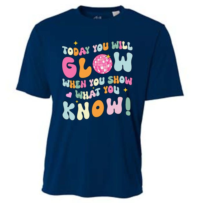 Groovy Show What You Know Test Testing Day Teacher Student Cooling Performance Crew T-Shirt