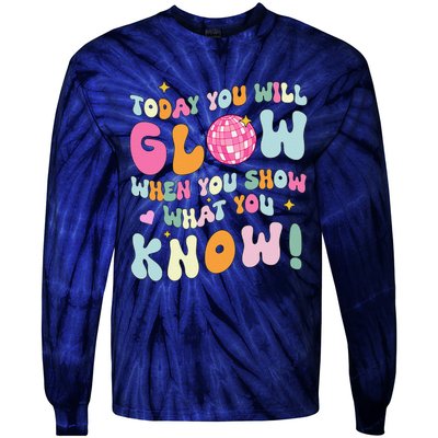 Groovy Show What You Know Test Testing Day Teacher Student Tie-Dye Long Sleeve Shirt