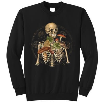 Goblincore Skeleton With Mushrooms Foraging Mycologist Fungi Sweatshirt